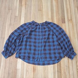 Pilcro Blue & Black Plaid Buttondown popover top blouse
